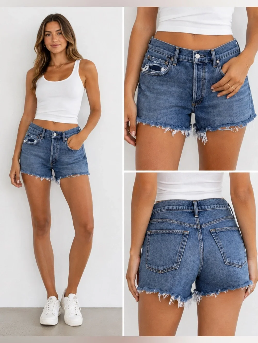 AGOLDE Parker Distressed Organic Cotton Denim Cutoff Shorts Blue Size 31